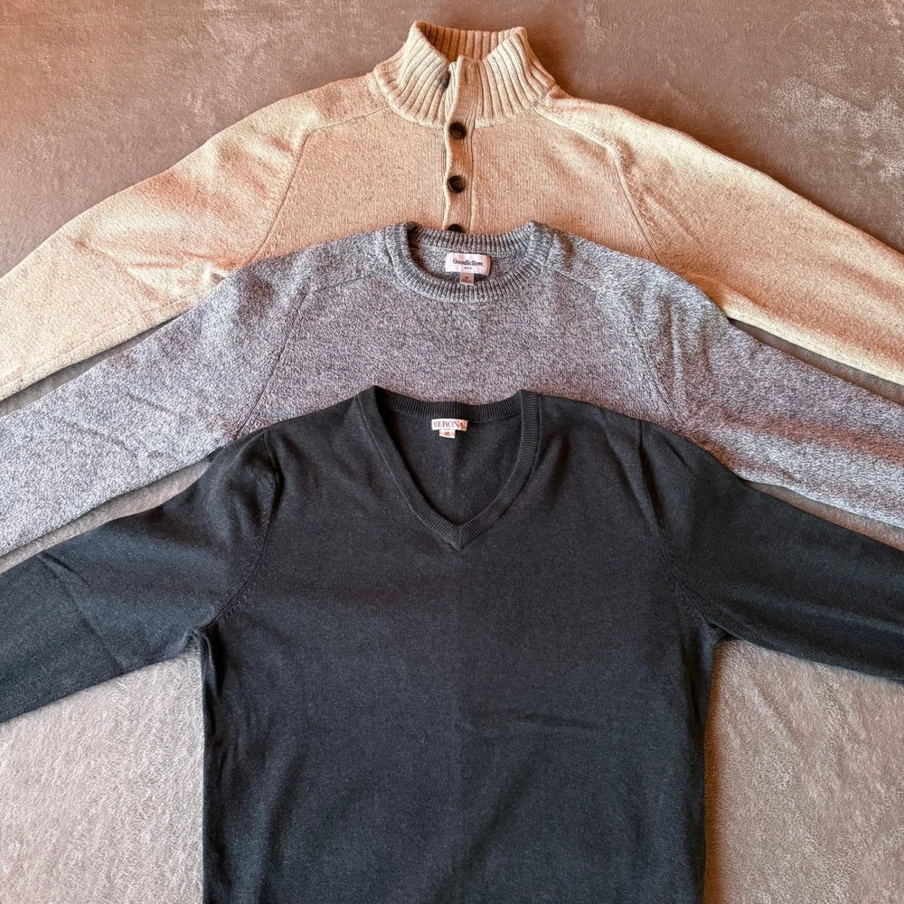 Men's Sweater Lot of 3 Medium Target Merona Goodfellow‎ Pullover Knit Cotton